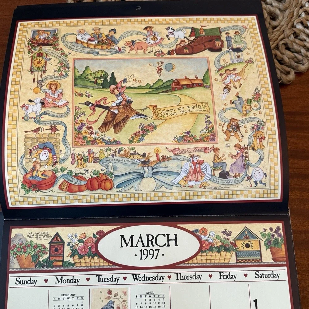 1997 Country Sampler Calendar – Peaceable Kingdom – 12x12 – Folk Art Cottagecore